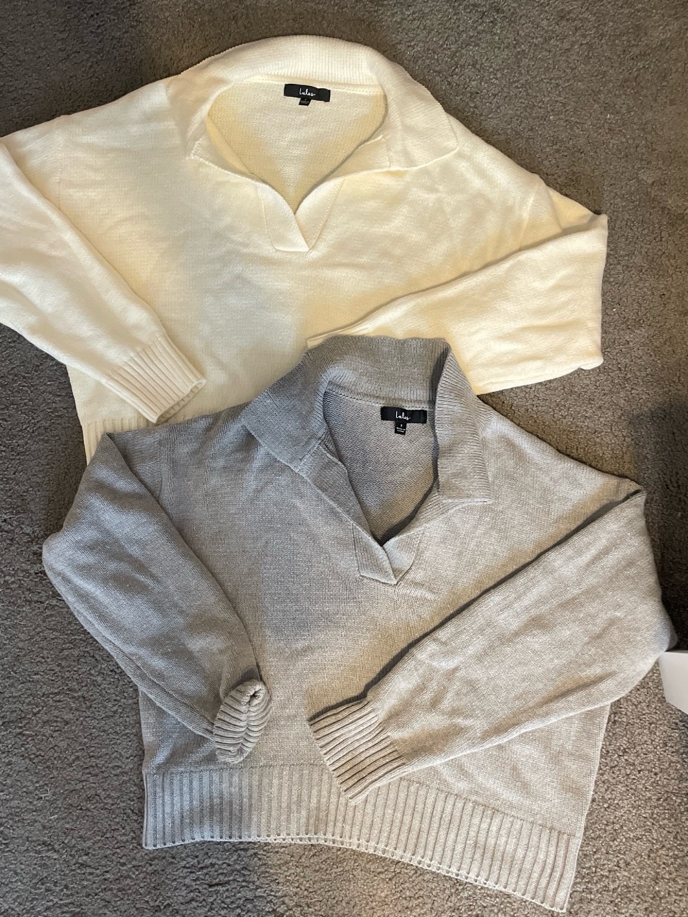 Lulu’s Cream and Grey Sweaters